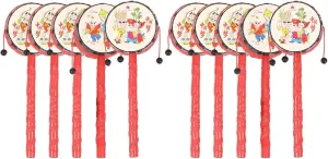 LOGOFUN 10 Pcs Monkey Drum Spinning Rattle Drum Chinese Traditional Percussion Instrument for Kids (Red)