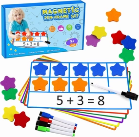 LOOIKOOS Magnetic Ten-Frame Set,Math Manipulative Games for Elementary Classroom & Kindergarten,Early Education Math Enlightenment Toys, Math Aids Accessories Supplies for Classroom