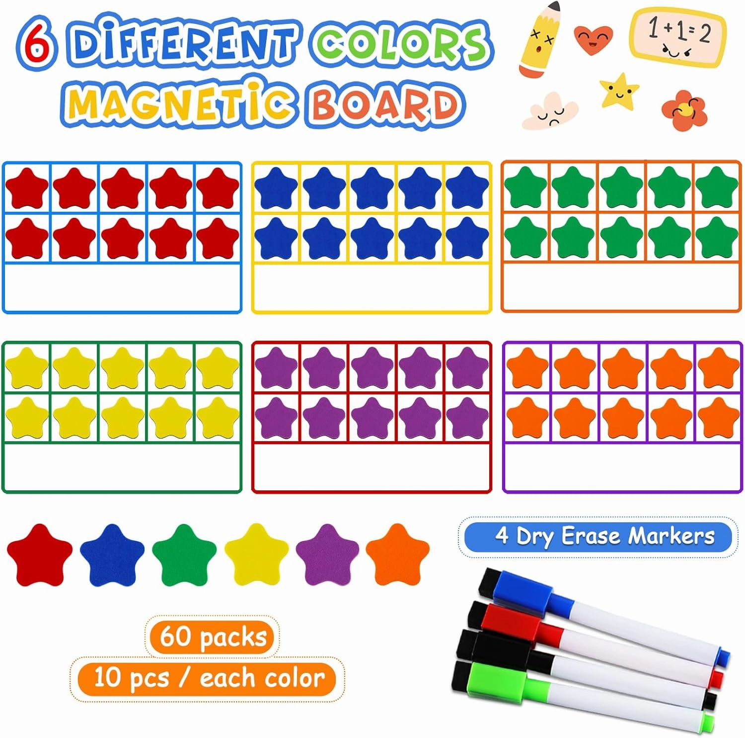 LOOIKOOS Magnetic Ten-Frame Set,Math Manipulative Games for Elementary Classroom & Kindergarten,Early Education Math Enlightenment Toys, Math Aids Accessories Supplies for Classroom