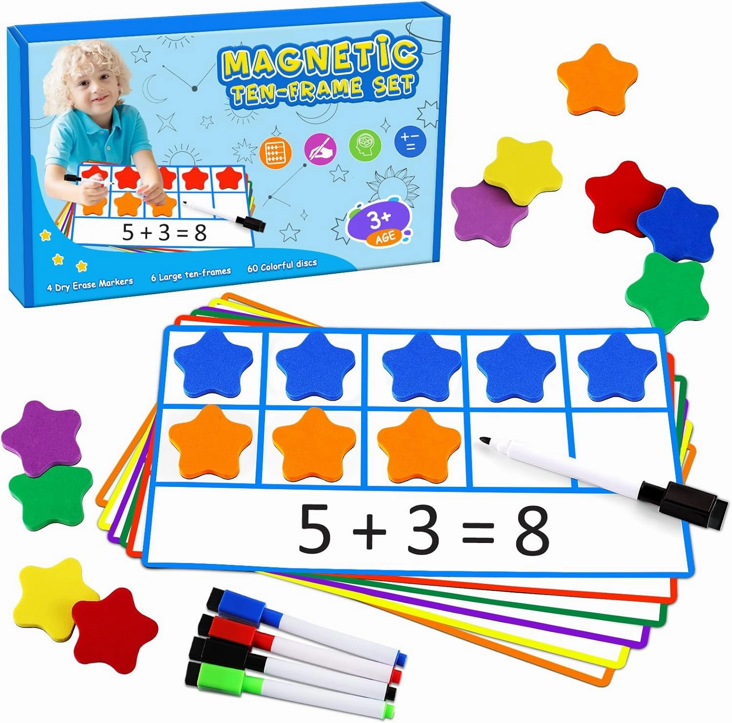 LOOIKOOS Magnetic Ten-Frame Set,Math Manipulative Games for Elementary Classroom & Kindergarten,Early Education Math Enlightenment Toys, Math Aids Accessories Supplies for Classroom