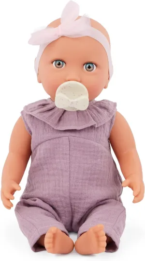 LullaBaby – 14-inch Realistic Baby Doll – Blue Eyes & Huggable Soft Body – Removable Jumper Outfit & Bow Headband – Pretend Play – Toys for Kids Ages 2 Years Old & Up – Baby Doll in Lilac Jumper