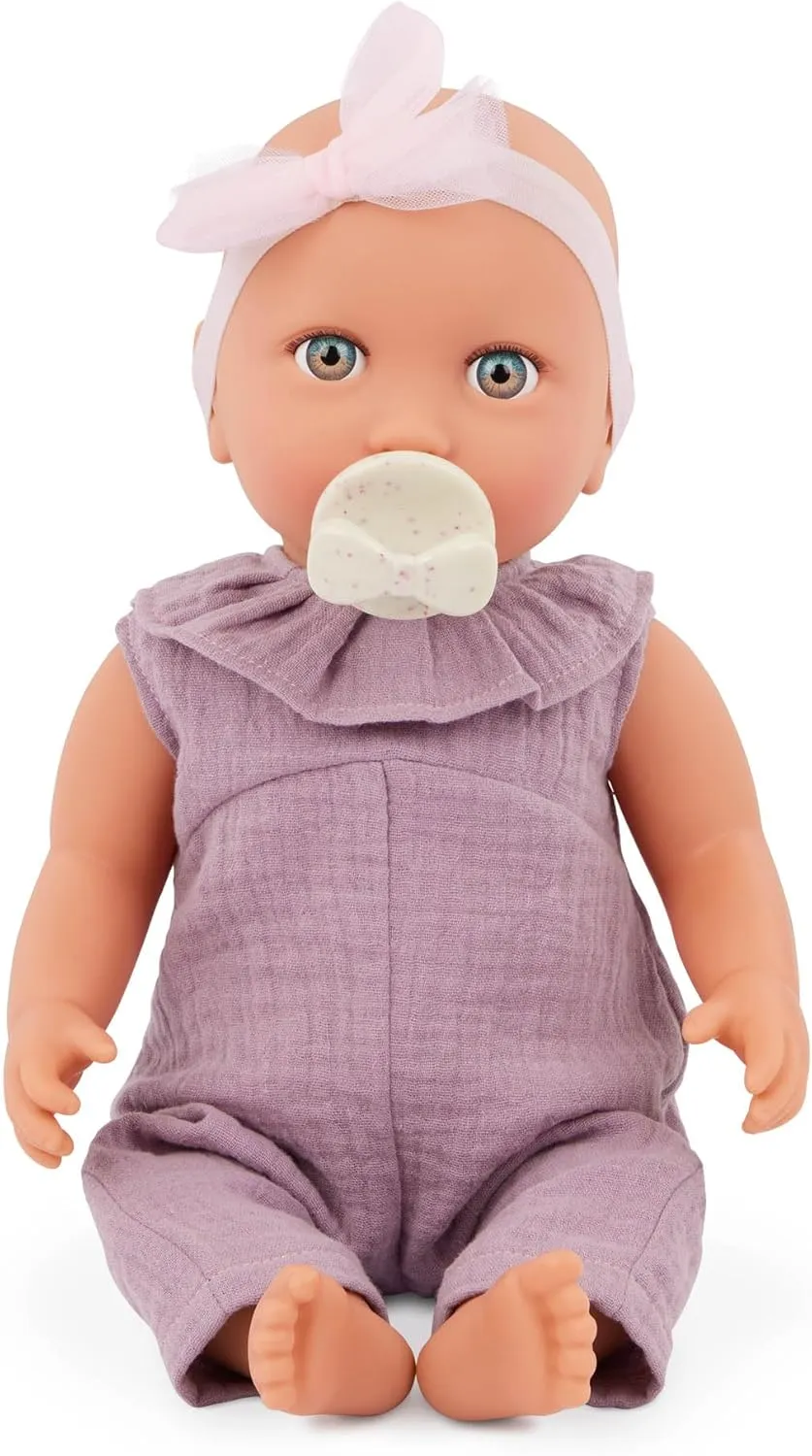 LullaBaby – 14-inch Realistic Baby Doll – Blue Eyes & Huggable Soft Body – Removable Jumper Outfit & Bow Headband – Pretend Play – Toys for Kids Ages 2 Years Old & Up – Baby Doll in Lilac Jumper