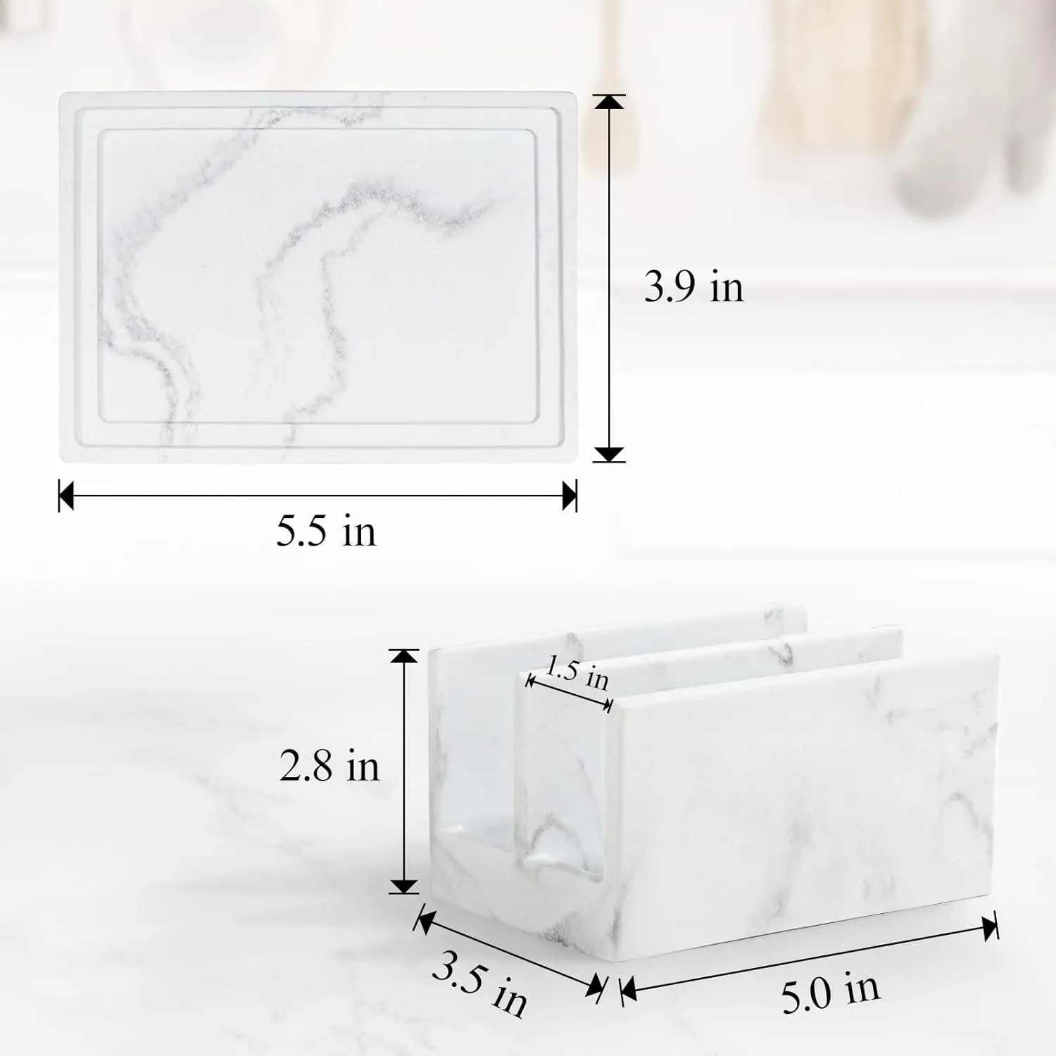 Luxspire Kitchen Sponge Holder, Dish Sponge Holder with with Drain Tray, Marble Sponge Holder for Kitchen Sink, Kitchen Sink Caddy 2 Compartments, Gravel White