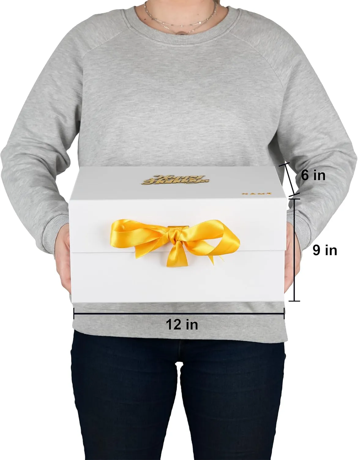Luxury White Personalized Gift Boxes Large (12x9x6") - 3 Pack Set with Instant DIY Lettering Kits, Magnetic Lids & Ribbons
