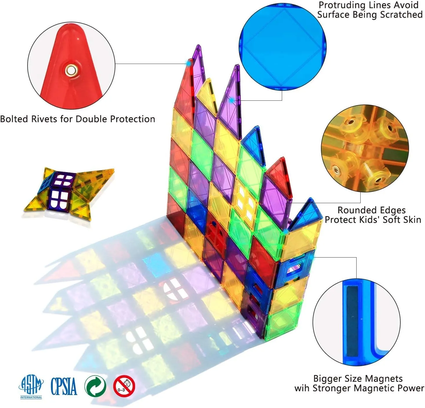 MAGBLOCK Magnet Toys Kids Magnetic Building Tiles 100 Pcs 3D Magnetic Blocks Preschool Building Sets Educational Toys for Toddlers Boys and Girls.
