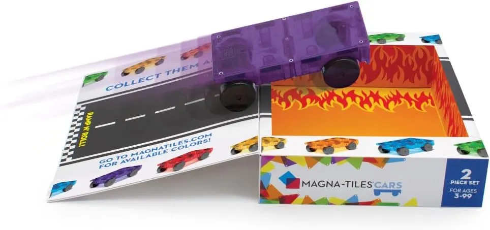 MAGNA-TILES Cars – Purple & Red 2-Piece Magnetic Construction Set, The Original Magnetic Building Brand