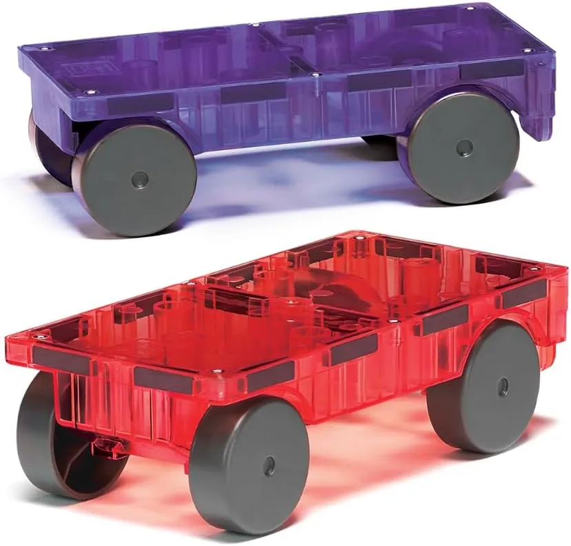 MAGNA-TILES Cars – Purple & Red 2-Piece Magnetic Construction Set, The Original Magnetic Building Brand