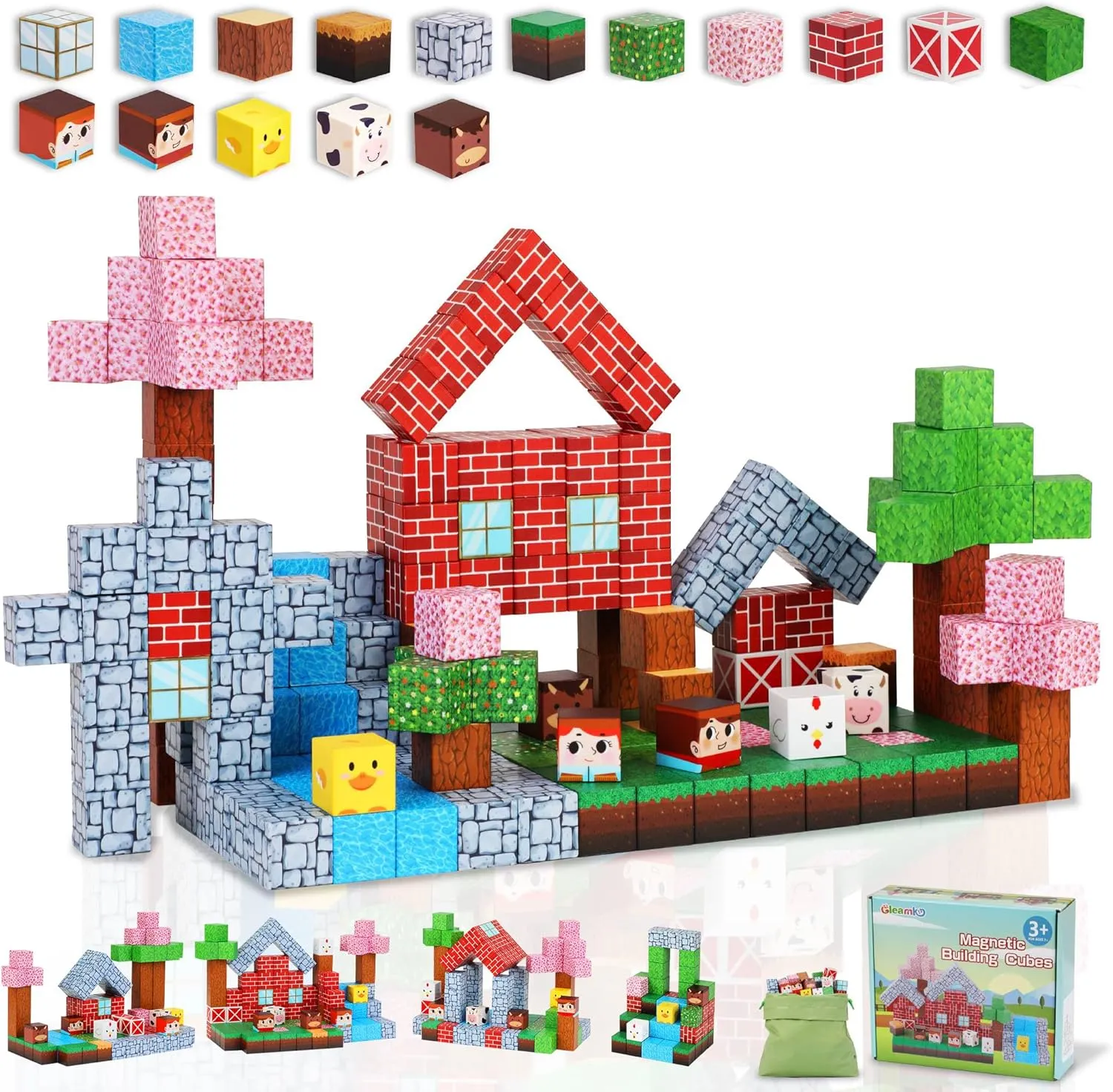 Magnetic Block Set - 111-Piece Magnetic Building Blocks - Ranch Mine Craft Magnetic Blocks Set, Magnetic Blocks for Kids Ages 4,5,6,7,8 STEM Montessori Sensory Building Game Toy Gift for Boys,Girls
