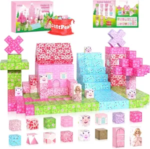 Magnetic Blocks - 100PCS Magnetic Blocks Princess Toys, Unicorn Building Cubes, STEM Montessori Sensory Education Toys for Christmas Birthday Gift Boys & Girls, for Kids Ages 3 