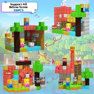Magnetic Blocks, 150 Pieces Building Magnetic Set Cube Game for Children Age 3 Years Montessori Stacking Game, Sensory Tiles Building Christmas