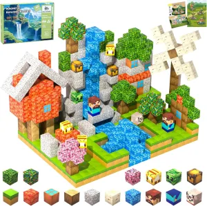 Magnetic Blocks-48PCS Magnetic Building Blocks, Cube Toys Stacking, Build Forest Cabin Set, STEM Sensory Toys for Kids Boys Girls Age 3  Easter/Birthday/Christmas/Children's Day Gifts