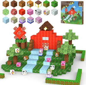 Magnetic Blocks Build My Magnet Farm World, 100 PCS Magnet Building Blocks 3D Building Toys, STEAM Christmas Birthday Gifts Magnets Cubes Creative Kids Games for 3 