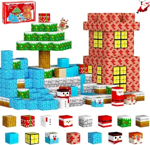 Magnetic Blocks Building Toys for Kids: Build Mine Christmas Magnet World for Boys Girls Ages 3 4 5 6 7 8 9 10 - Sensory Educational Magnet Building Toy Set for Kids