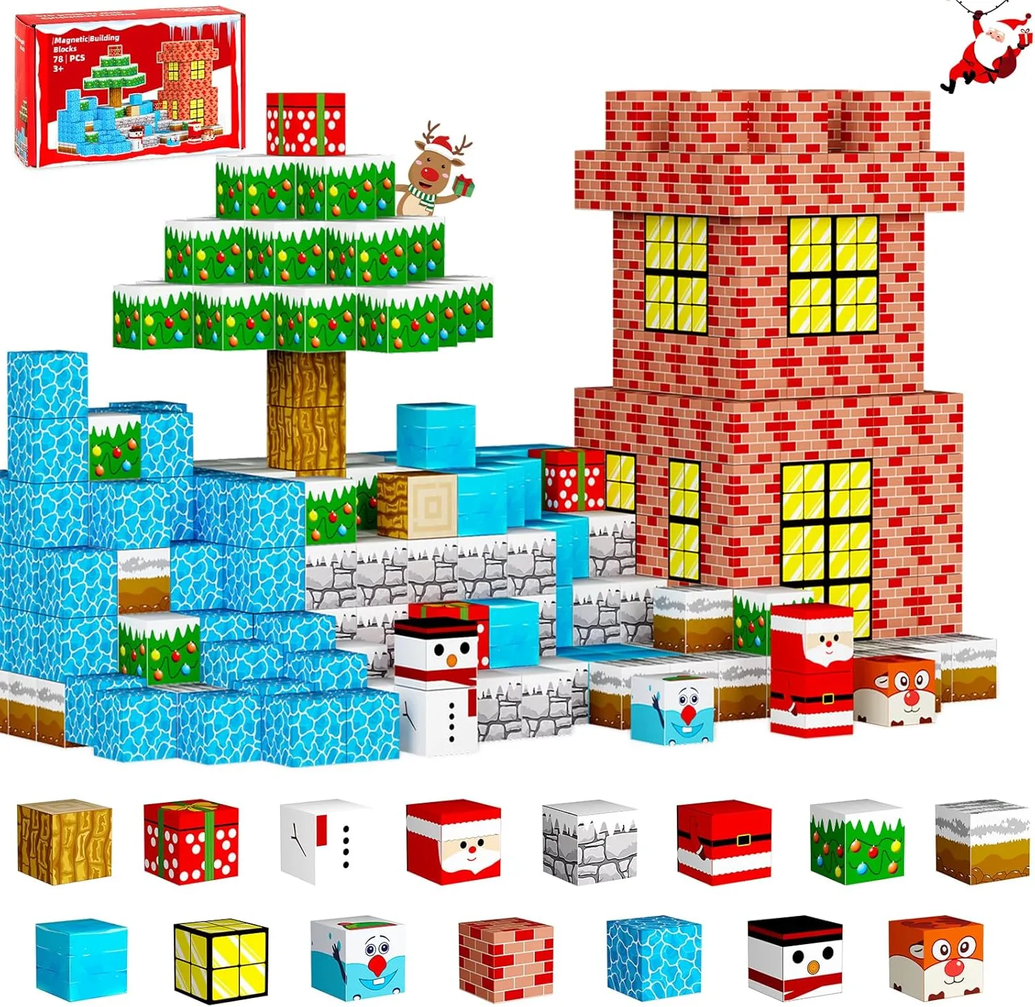 Magnetic Blocks Building Toys for Kids: Build Mine Christmas Magnet World for Boys Girls Ages 3 4 5 6 7 8 9 10 - Sensory Educational Magnet Building Toy Set for Kids