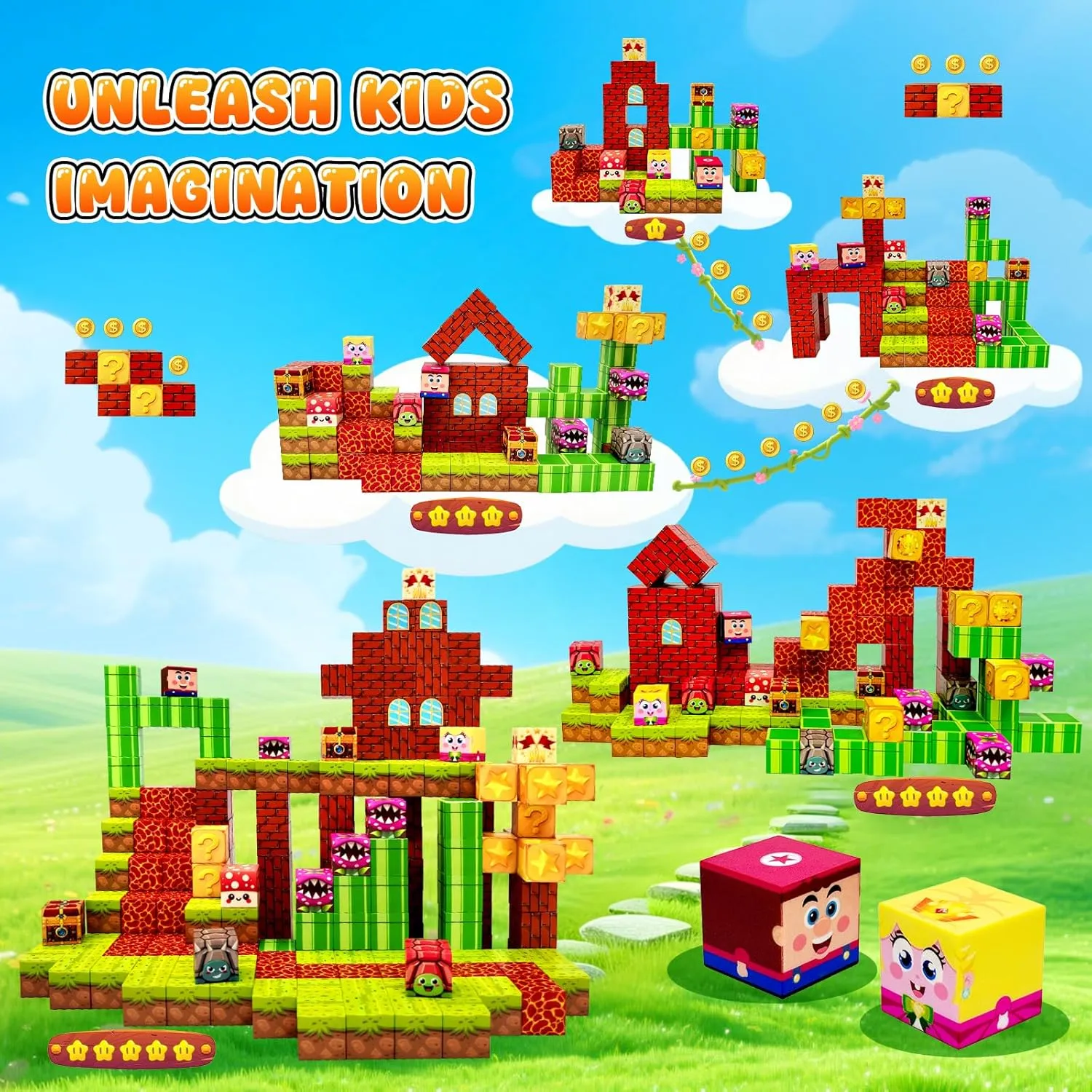 Magnetic Blocks Building Toys for Kids: Magnetic Blocks for Kids Ages 4-8, 1" Magnet Cubes, STEM Sensory Toys for Boys & Girls, Christmas Birthday Gifts for Kid Ages 3 , 48PCS