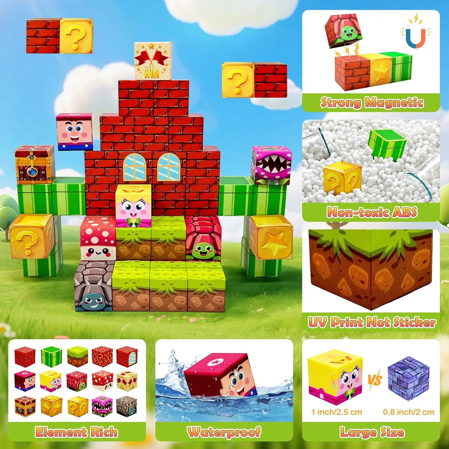 Magnetic Blocks Building Toys for Kids: Magnetic Blocks for Kids Ages 4-8, 1" Magnet Cubes, STEM Sensory Toys for Boys & Girls, Christmas Birthday Gifts for Kid Ages 3 , 48PCS