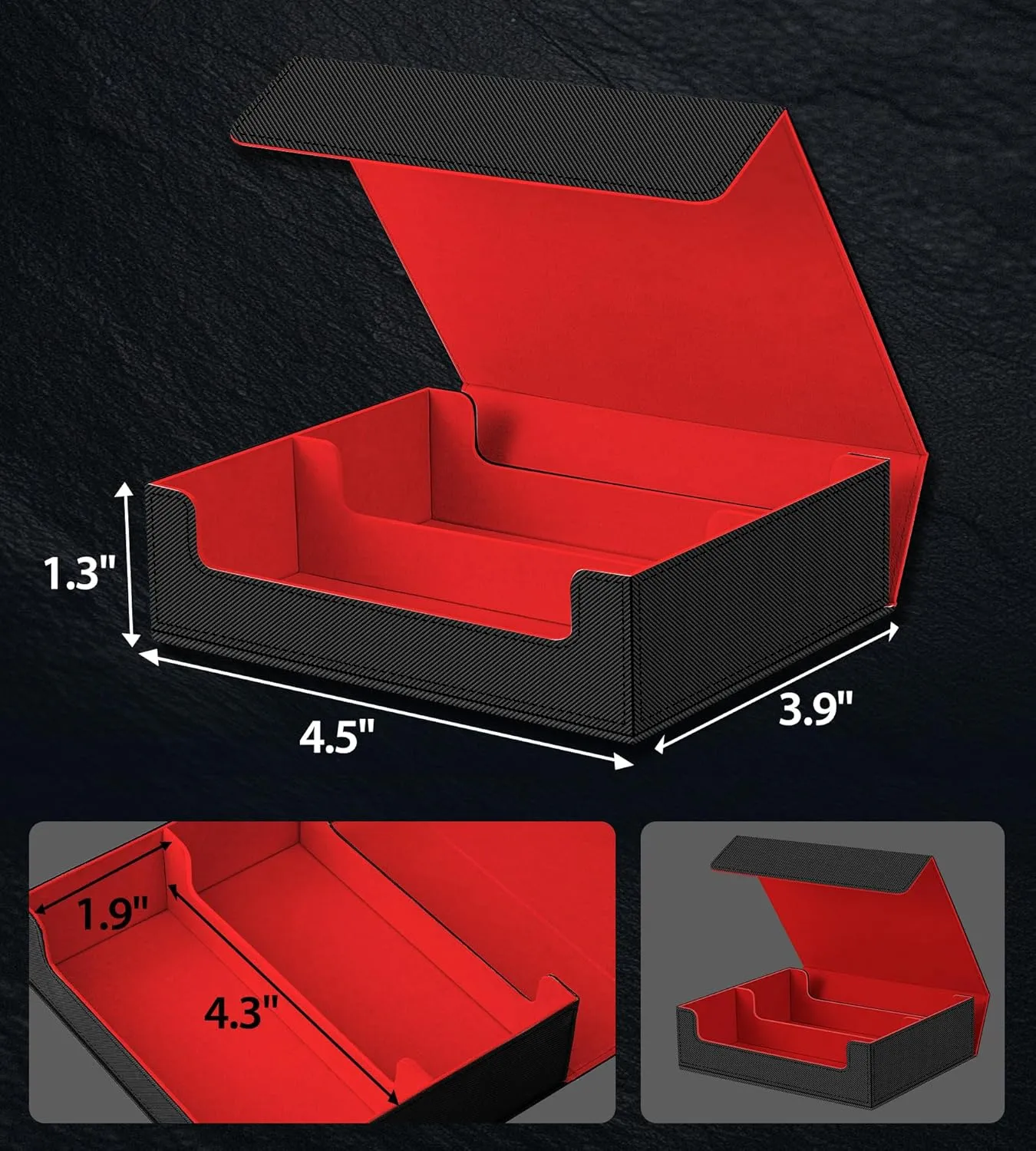 Magnetic Card Holder Box - Trading Card Storage for Magic the Gathering PKM, Card Protection for CCG TCG PTCG MTG Collectors with 2 PCS EVA Foam Divider, Black and Red