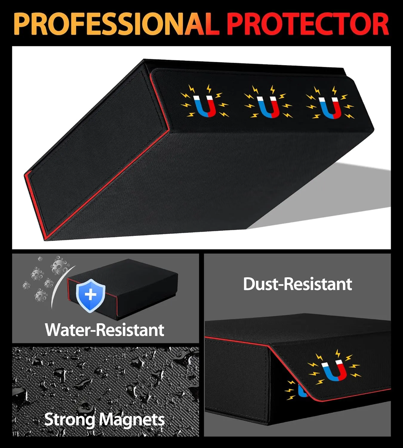 Magnetic Card Holder Box - Trading Card Storage for Magic the Gathering PKM, Card Protection for CCG TCG PTCG MTG Collectors with 2 PCS EVA Foam Divider, Black and Red