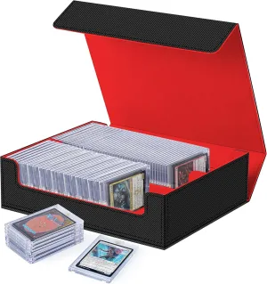 Magnetic Card Holder Box - Trading Card Storage for Magic the Gathering PKM, Card Protection for CCG TCG PTCG MTG Collectors with 2 PCS EVA Foam Divider, Black and Red