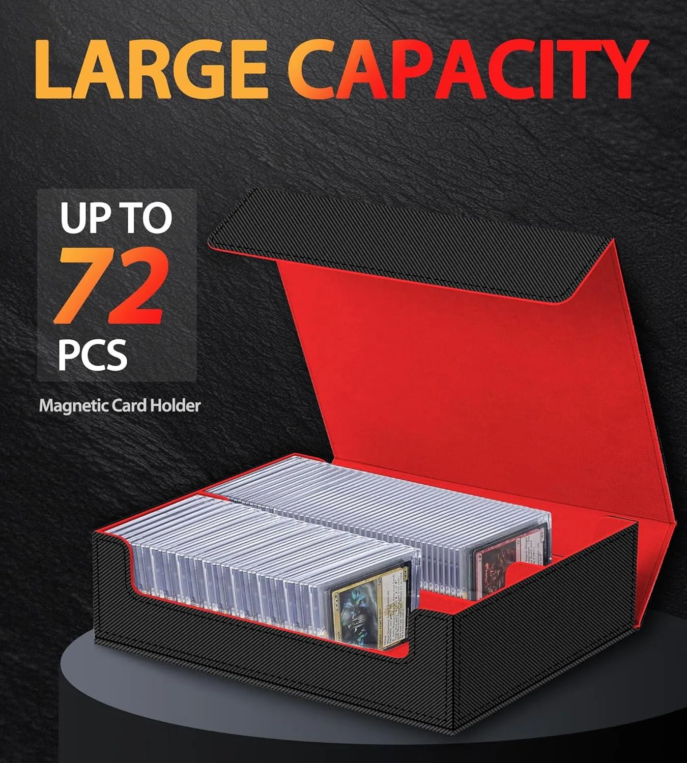 Magnetic Card Holder Box - Trading Card Storage for Magic the Gathering PKM, Card Protection for CCG TCG PTCG MTG Collectors with 2 PCS EVA Foam Divider, Black and Red