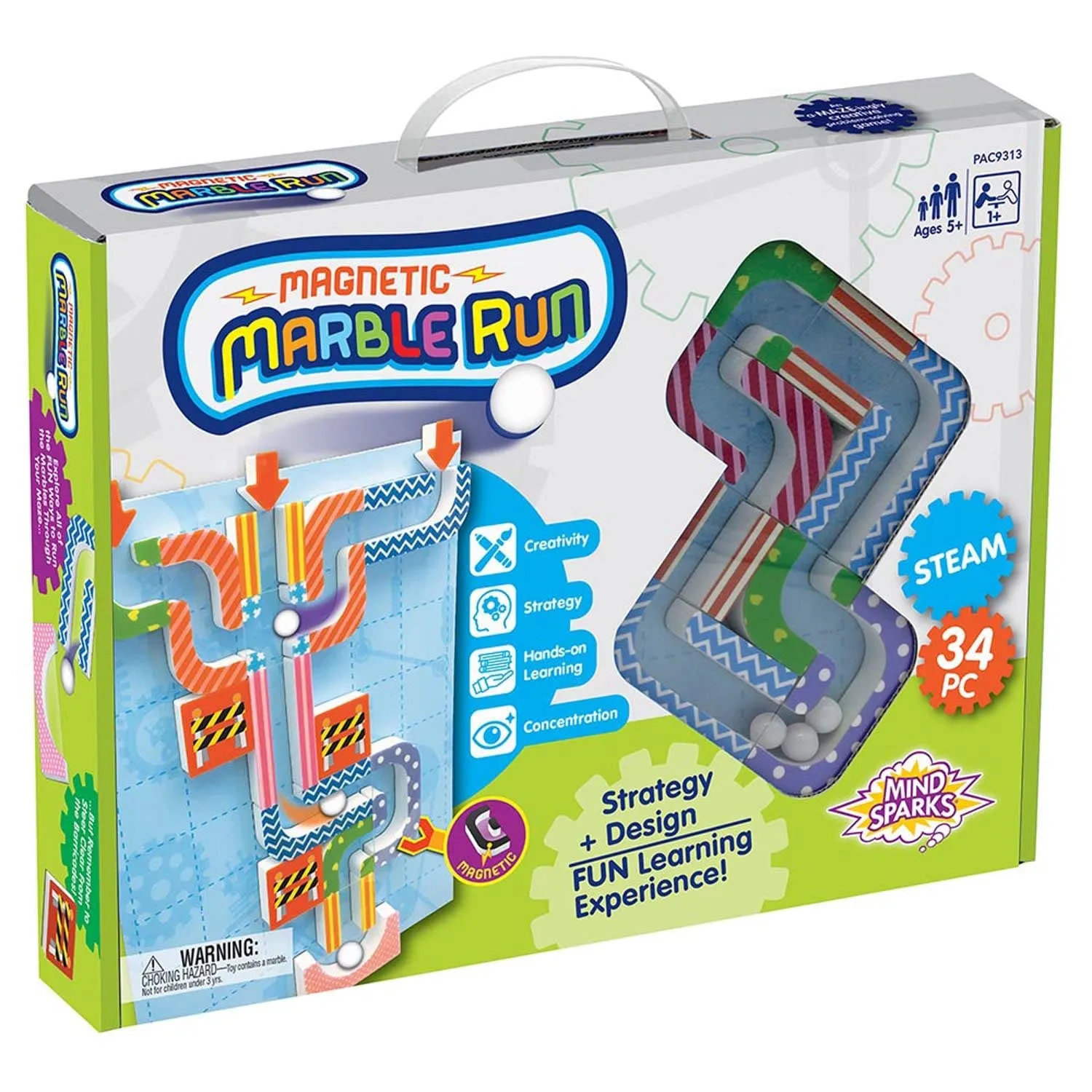 Magnetic Marble Run, Assorted Colors, 9.6" W x 11.2" H Magnetic Board, 34 Pieces