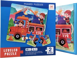 Magnetic Puzzle Book for Kids 3  | 3-in-1 Educational Travel Toy with Age-Guided Reference Images | Waterproof, Portable & Montessori-Approved Learning Games (Fire-Fighting)