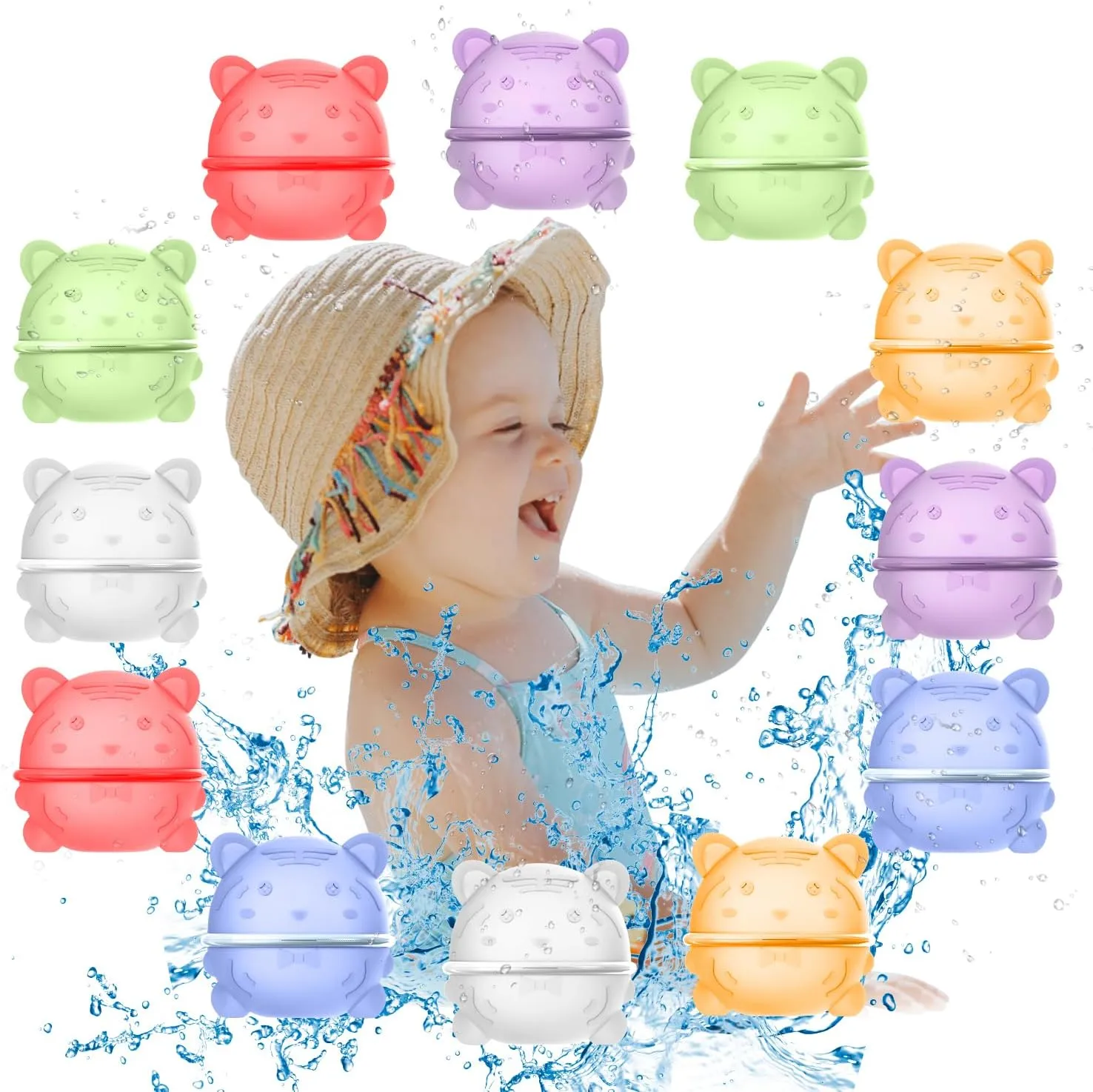 Magnetic Reusable Water Balloons for Kids Adults, Quick Fill Self Sealing, refillable Water Bomb Splash Balls with Exquisite patterns for Summer Party Pool Toys Games,kids beach essentials outside