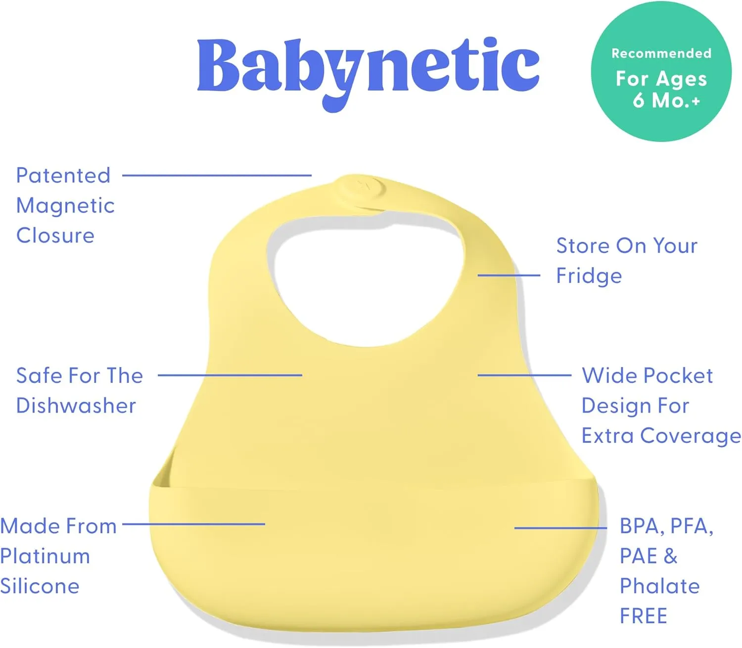 Magnetic Silicone Baby Bib – Waterproof, Dishwasher Safe, BPA Free Food-Grade, Feeding Bib for Infants and Toddlers