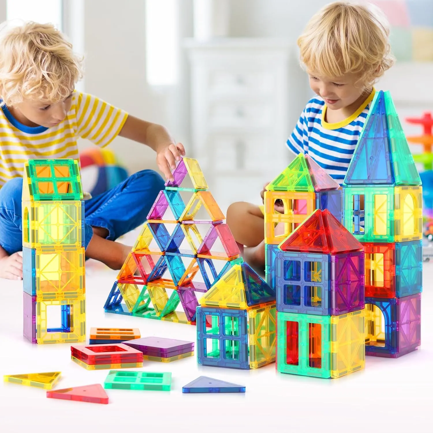 Magnetic Tiles, 100PCS Building Blocks, Magnets Building Set, STEM Construction Stacking Toy Gift for Kids 3  Boys and Girls