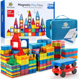 Magnetic Tiles 240 PCS  Bonus Zippered CASE, Magnetic Tiles for Kids Toy for 3 4 5 6 7 8 Year Old