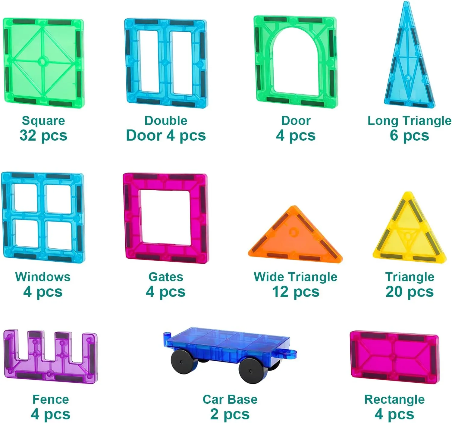 Magnetic Tiles Car Set Truck Kit Toy with Stronger Magnets, Educational Magnet Cars with Re-Enforced Hitch and Long Bed for Girls Boys Toddler Ages 3  (96 PCS Set)