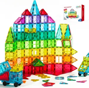 Magnetic Tiles Car Set Truck Kit Toy with Stronger Magnets, Educational Magnet Cars with Re-Enforced Hitch and Long Bed for Girls Boys Toddler Ages 3  (96 PCS Set)