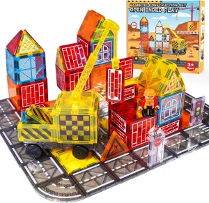 Magnetic Tiles Kids Construction Toys - Road Set with Magnet Crane for Boys Age 3-5 4-8 8-10, Magnet Building Blocks Expansion Pack, Outdoor Toddler Activities Preschool Classroom Learning Toys Gift