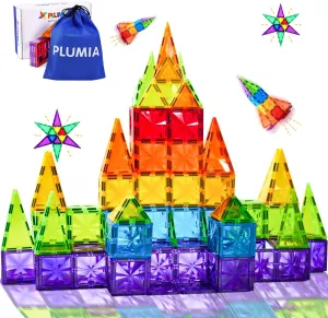 Magnetic Tiles Kids Toys, STEM Magnetic Blocks Building Toys for Boys and Girls, Colorful Diamond Pattern Magnet Tiles Preschool Sensory Montessori Toys for Toddler, Creative Gift for Age 3  Years