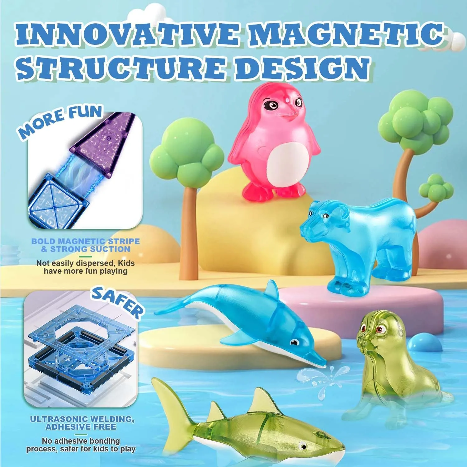 Magnetic Tiles Magnetic Construction Set, Magnetic disc STEM Sensory Educational Games Toys Preschool Building Stacking Block Learning Toys Gift for Toddler Age 3  Boys Girls Kids 40pcs Sea World