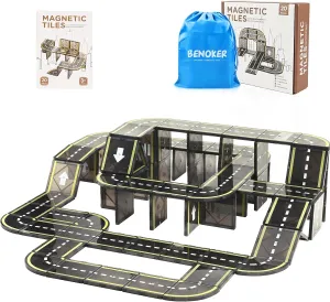 Magnetic Tiles Road Set, STEM Magnet Building Blocks for Toddler Kids, Montessori Educational Toy Gifts for 3  Year Old Boys & Girls