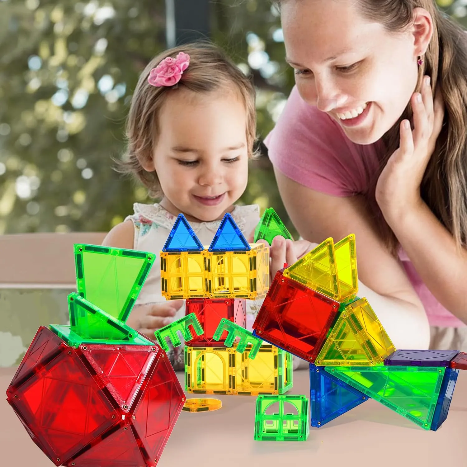 Magnetic Tiles Toys for Kids Preschool Learning, Magnetic Blocks Sensory Montessori Toys Set All Pieces with Magnets, Ideal STEM Educational Construction Gifts for 3  Year Old Boys and Girls 32PCS