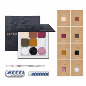 Magnetic 8-Color Mini Eyeshadow Palette with Black Magnetic Case, 10 Round & 10 Square Magnetic Metal Stickers, and Short Color Mixing Stick