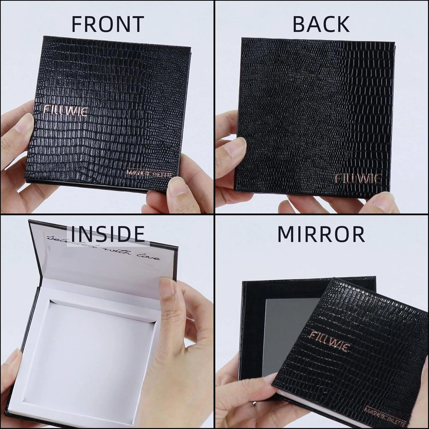 Magnetic 8-Color Mini Eyeshadow Palette with Black Magnetic Case, 10 Round & 10 Square Magnetic Metal Stickers, and Short Color Mixing Stick