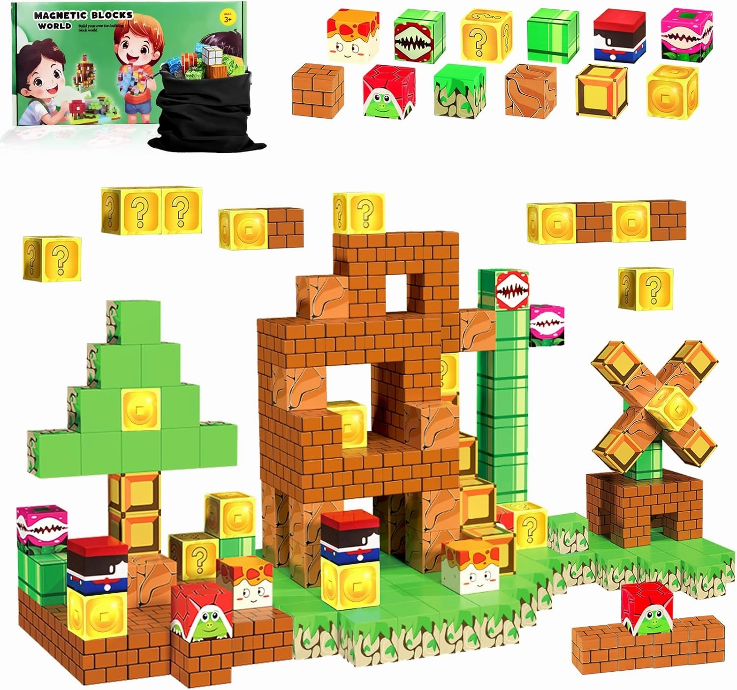 Magnetic Blocks, Magnetic Magic Set for Boys & Girls Toys, STEM Sensory Toys for Kids Ages 3-5, 4-8, 8-12 Christmas Birthday Gifts (Video Game)
