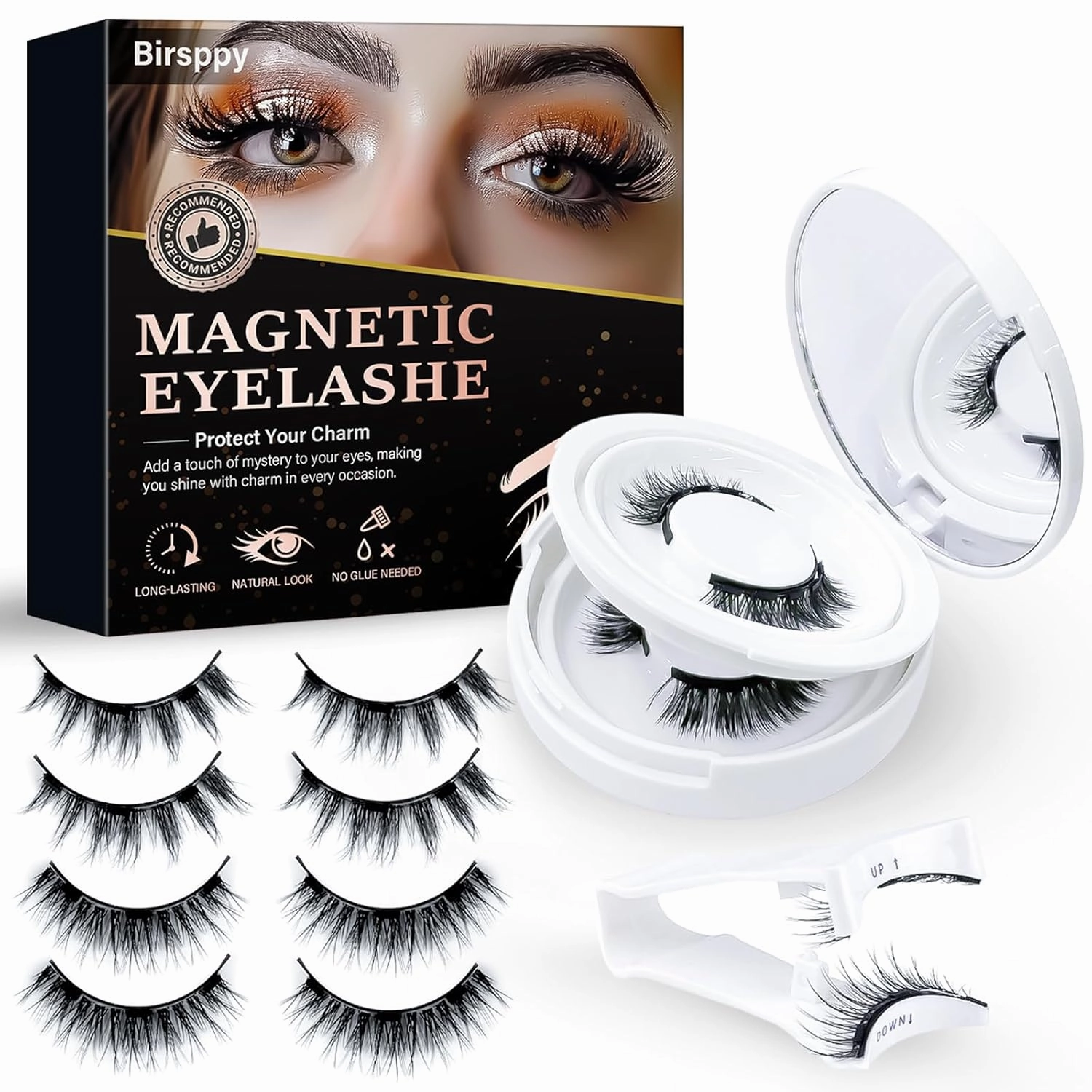 Magnetic Eyelashes, 3D Natural Look False Lashes with Applicator Natural Look, Easy to Wear & No Glue Needed, 4 Pairs