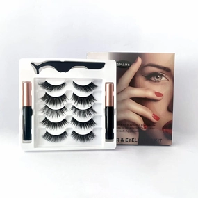 Magnetic False Eyelashes Kit, 5 Pairs with 2 Magnetic Eyeliners, Lash Applicator, Black