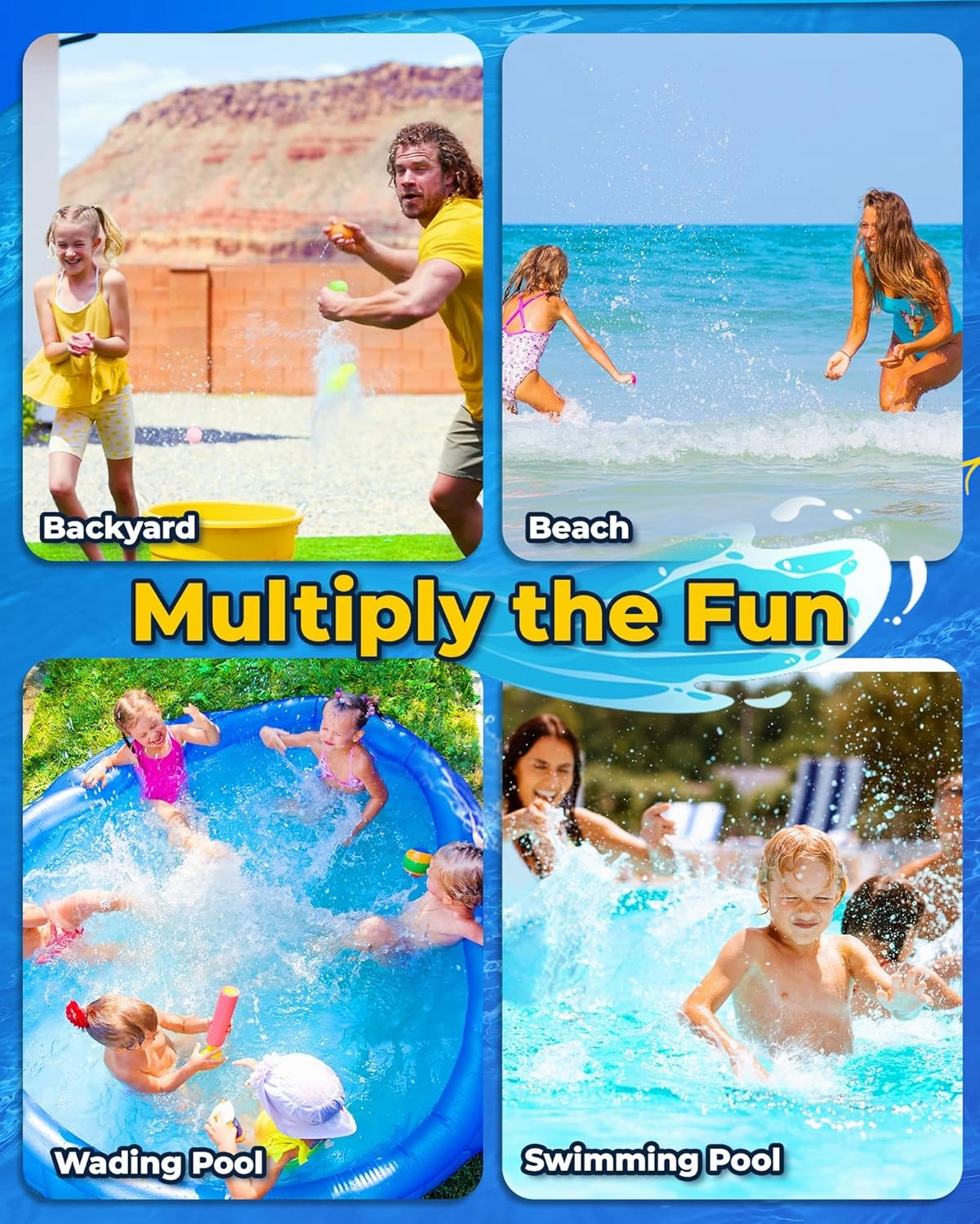 Magnetic Reusable Water Balloons for Kids, Refillable Water Balls Quick Fill for Pool, Outdoor Games for Beach, Summer Toys for Kids 4-10 (10Pack)