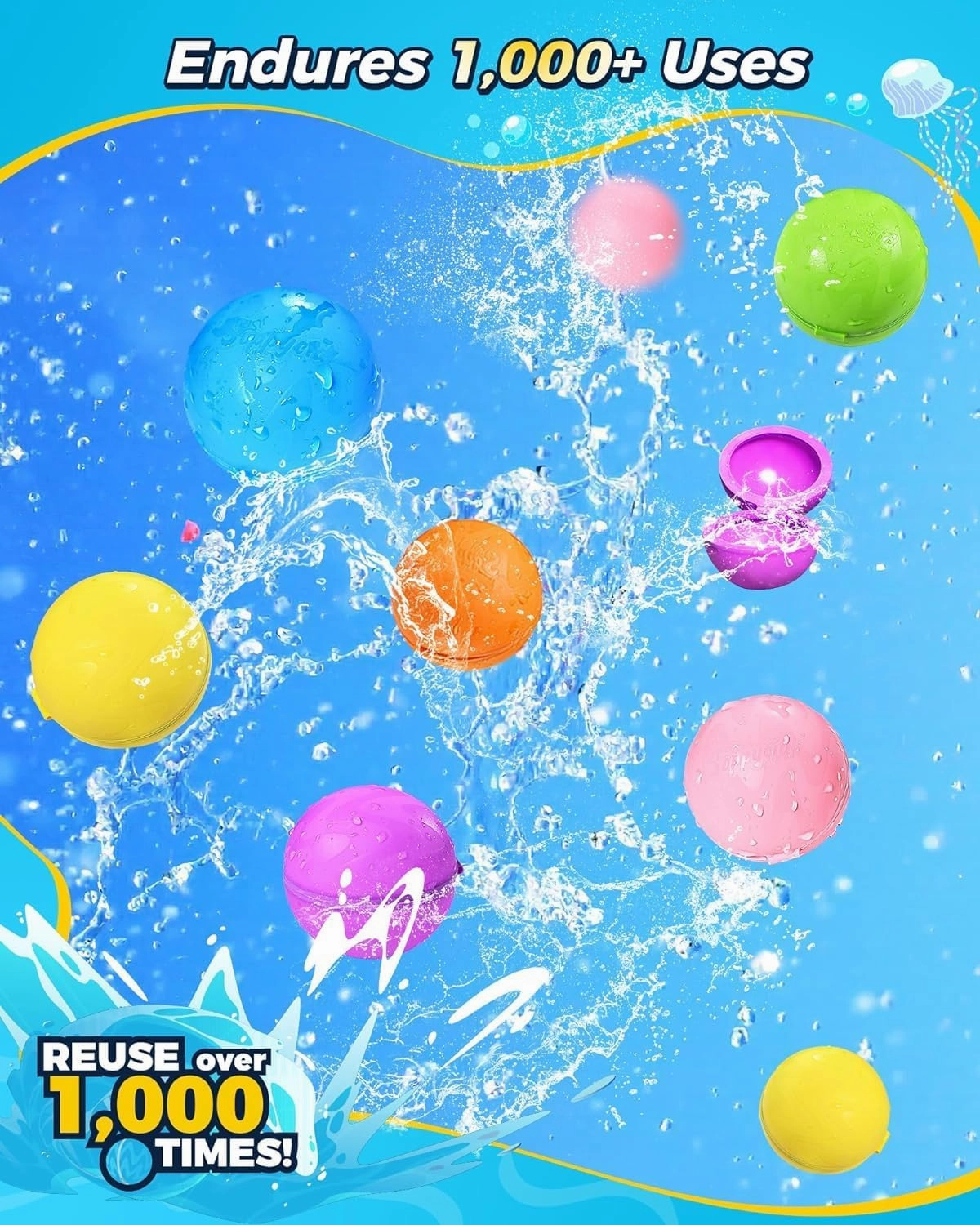 Magnetic Reusable Water Balloons for Kids, Refillable Water Balls Quick Fill for Pool, Outdoor Games for Beach, Summer Toys for Kids 4-10 (10Pack)