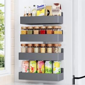 Magnetic Spice Rack for Refrigerator, Kitchen Organizer and Storage Shelf, Grey (4 Pack)…