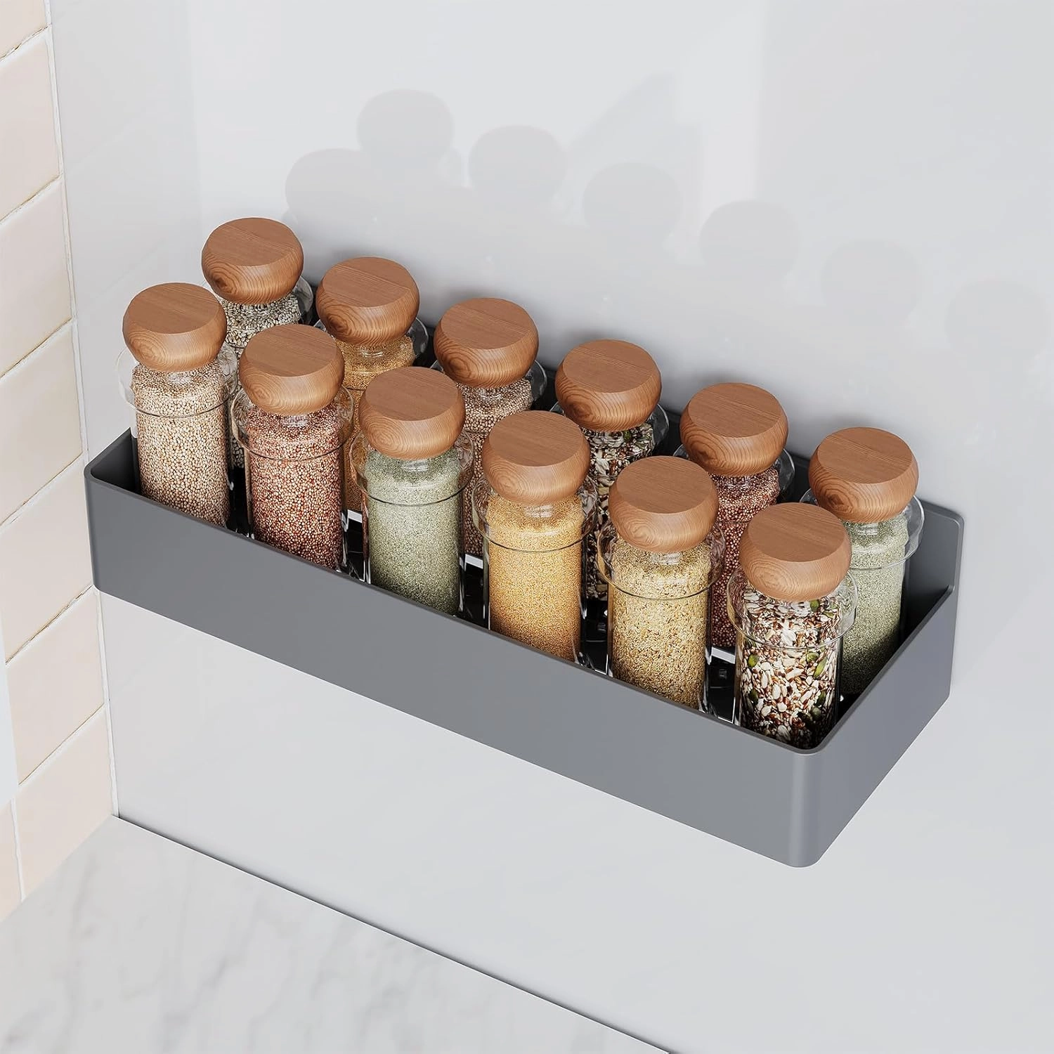 Magnetic Spice Rack for Refrigerator, Kitchen Organizer and Storage Shelf, Grey (4 Pack)…
