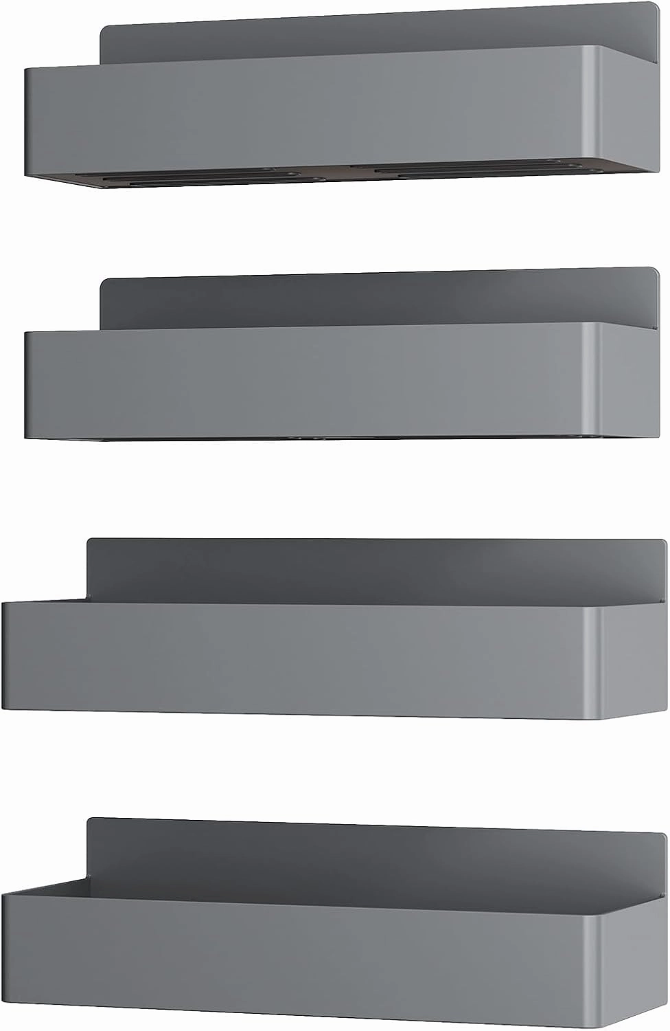 Magnetic Spice Rack for Refrigerator, Kitchen Organizer and Storage Shelf, Grey (4 Pack)…