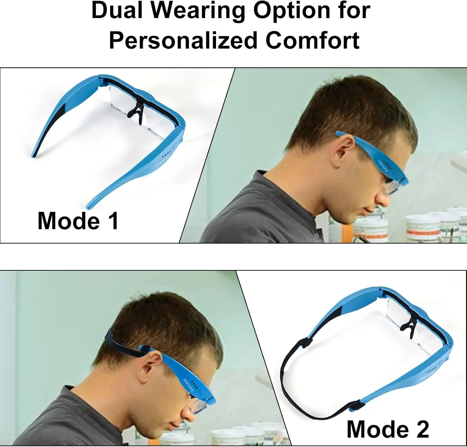 Magnifying Glass with Light Hands Free, Rechargeable Magnifying Glasses Headset with 5 Detachable Lenses Magnifier for Close Work, Reading, Jewelry Making Crafts (Blue)
