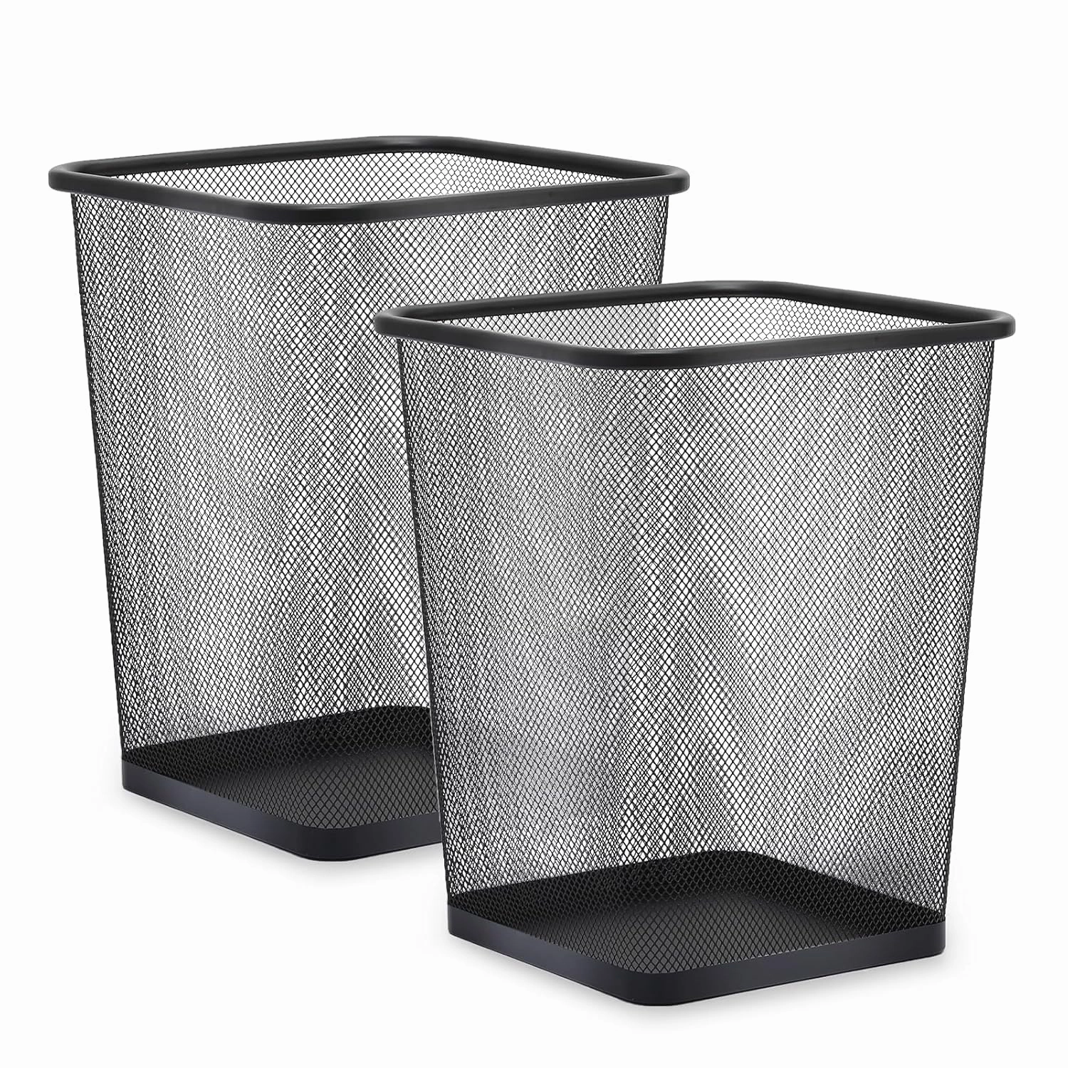 Magshion 5 Gallon Metal Mesh Wire Wastebasket, Square Open-Top Under Desk Trash Can, Lightweight Recycling Bin for Kitchen, Bathroom, Bedroom & Office, 2 Pack, Black