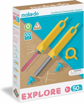 Makedo Explore | Upcycled Cardboard Construction Toolkit in Small Toolbox (50 Pieces) | STEM   STEAM Educational Toys for at Home Play   Classroom Learning | Reusable Tools for Boys and Girls Age 5 